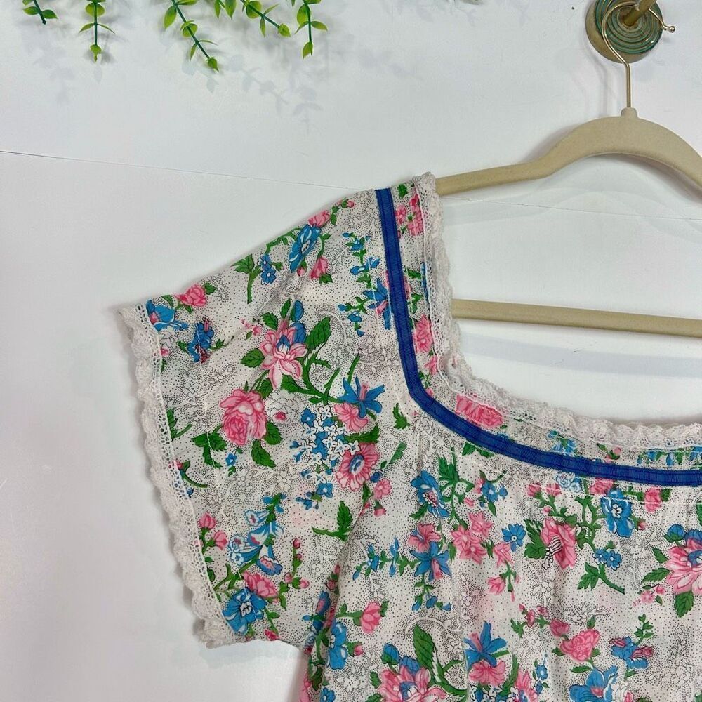 Vintage Youngland Dress Mini Square neck dainty Floral Short Sleeve Feminine M - Picture 14 of 16
